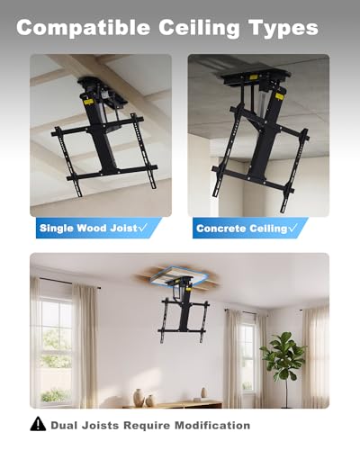 Image of TOPSKY Electric Ceiling TV Mount with Remote, Motorized Drop Down TV Ceiling Mount for 32-70 Inch Flat & Curved TVs, Up to 88 lbs, VESA 600x400, Fits Flat & Pitched Ceilings, Black