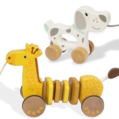 Image of 2 Pcs Baby Toys Car,Wooden Pull Along Toddler Toy, Developmental Toy for 1 Year Old Girl Boy Birthday Gift