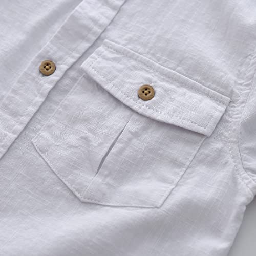 MOMOLAND Toddler Little Big Boys Short Sleeves Button Down Shirt Linen Design2
