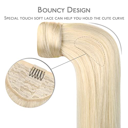 Image of WENNALIFE Ponytail Extension Human Hair, 14 Inch 75g Platinum Blonde Clip in Remy Human Hair Ponytail Wrap Around Ponytail Hairpieces