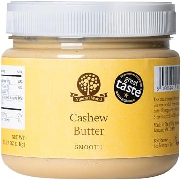 Nutural World - Smooth Cashew Nut Butter 35 Oz (1kg) - Great Taste Award Winner - 100% pure single ingredient