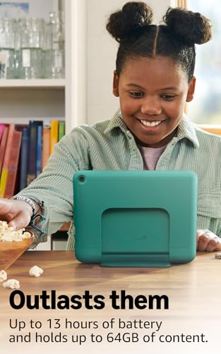 Image of Amazon Fire HD 8 Kids Pro tablet, ages 6-12. Bright 8 inch HD screen, includes ad-free content, parental controls, 13-hr battery, slim case for older kids, 64GB, Hello Teal, (2024 release)