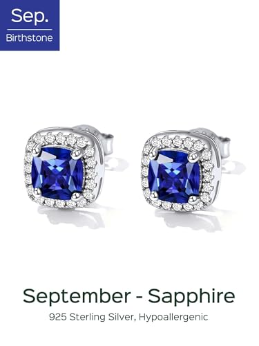 ChicSilver Hypoallergenic Square September Birthstone Earrings Sapphire Earrings for Women Dark Blue Stud Earring for Women