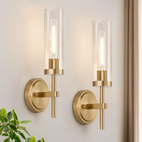MOKATNG Wall Sconces Set of Two, Brushed Gold Bathroom Sconces