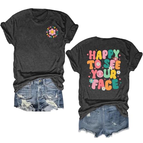 Teacher Shirts for Women Happy to See Your Face Tshirts Back to School Tee ABC Alphabet Elemeno Teachers Life Tops