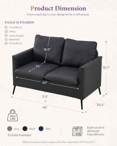 TYBOATLE Black Faux Leather Small Loveseat