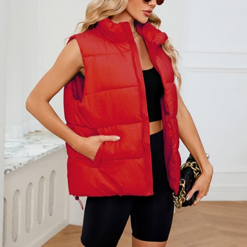American Trends Womens Puffer Vest Sleeveless Puffy Vests for Women Collar Jacket Zipper Coat with Pockets2