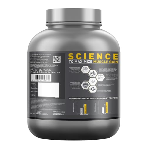 Image of MuscleBlaze Biozyme Performance Whey Protein Powder, Magical Mango (2kg / 4.4lbs) | 25g Protein Per Scoop | Clinically Tested 50% Higher Protein Absorption