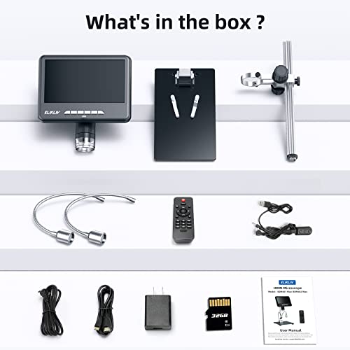 Elikliv Edm401 Max 2K Digital Microscope, 7" Lcd Digital Microscope 1200X, 24Mp Soldering Coin Microscopes, Ips Screen, 10" Stand, 10 Led Lights, Wireless Remote, Pc/Tv Compatible, 32Gb #TOP7