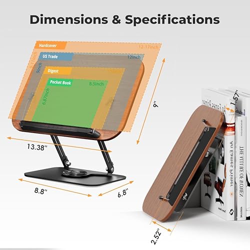 Image of Sunchhaya New Book Stand for Reading, Writing, Painting and Used As Laptop Stand for Desk, 360 Degree Rotatable Multi-Functioal Book Reading Stand Adjustable Height-Angle (R51 Brown)