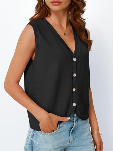 LILLUSORY Womens Fall Fashion Sweaters Vest Tops Knit Sleeveless Button Down V Neck Casual Clothes Trendy Outfits 20253