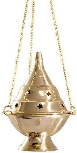 Vrinda® Brass Hanging Censer/Charcoal Incense Burner | Traditional Aromatherapy Tool for Home and Meditation Spaces | Beautiful Hanging Design with Adjustable Height | 6'' High & 4.5'' Diameter (Gold)