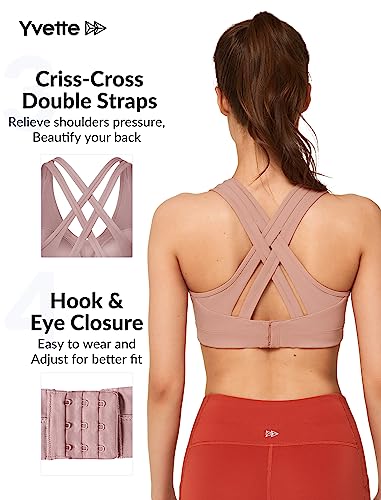 Yvette Women High Impact Sports Bras Criss Cross Back Sexy Running Bra For Plus Size, Pale Pink #TOP2