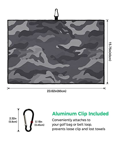Golf Towel Gray Military Camouflage Army Art Waffle Pattern Towels With Carabiner Clip,Microfiber Golf Accessories Camo Forest Club Cleaner Towel For Golf Bags #TOP2