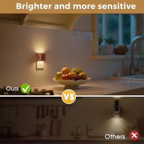 Image of L LOHAS LED Night Light,Plug in Night Light with Motion Sensor and Dusk to Dawn Sensor, Brightness Adjustable,3000K Soft White, Rose Gold Nightlight for Bathroom Hallway Kitchen