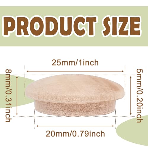 Image of 50pcs 25mmx20mm /1''x0.7''(Cover DiaxHole Dia) Stair Plugs,Beech Wood Screw Hole Covers,Button Top Screw Hole Plugs,Decorative Wooden for Woodworking