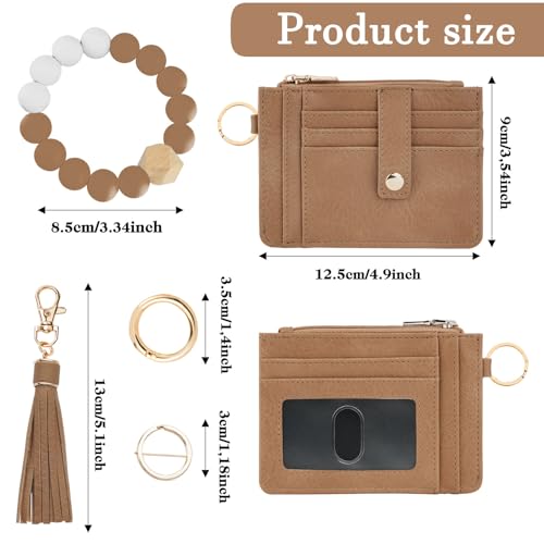Image of KNGITRYI Wristlet Wallet for Women,RFID Keychain Wallet with Beaded Strap | 8 Card Slots,ID Window,Zipper Pocket,Leather Tassel,Compact Design