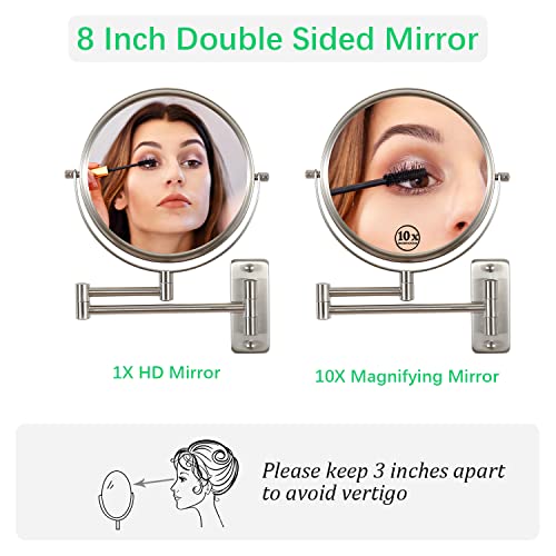 Erlingeryi 8" Wall Mounted Makeup Mirror 10X Magnifying Mirror Double Sided Vanity Makeup Mirror For Bathroom Nickel Brush Finish #TOP3