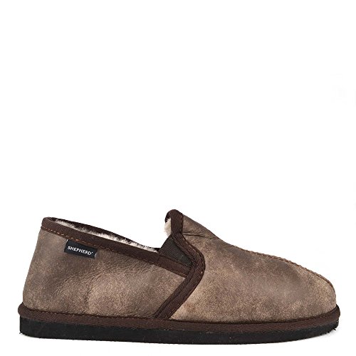 Chaussons cuir homme Bosse contre le sol froid de la maison en taille 45 Antique Stone