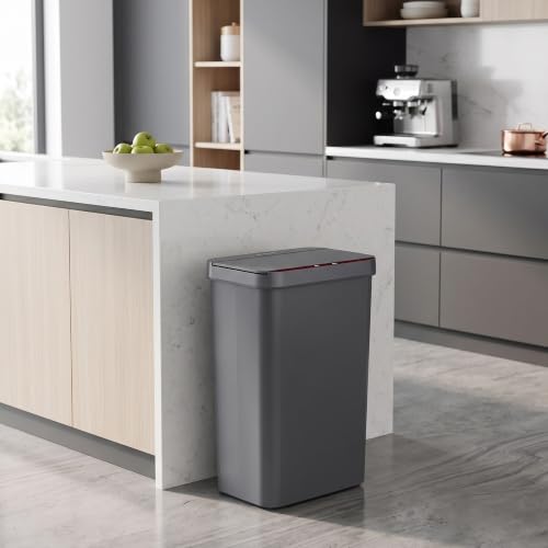 Image of iTouchless Prime 13.2 Gal Sensor Trash Can with Odor Filter | Gray Plastic | Durable Dent-Proof Construction, 50 Liter Slim and Space-Saving Automatic Bin for Kitchen, Home, Office, Business, Garage