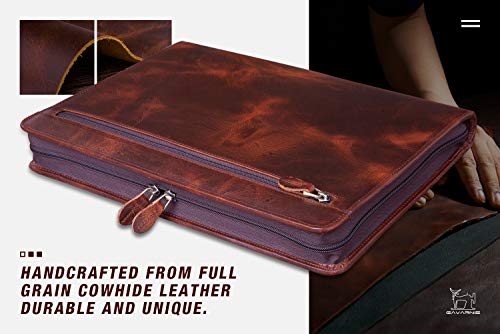 Gavarnie Genuine Leather Professioal Business Portfolio Padfolio Folder with Zipper for Men, Graduation Gift, Work Portfolio with Notepad for Meeting and Travel, Oil Wax