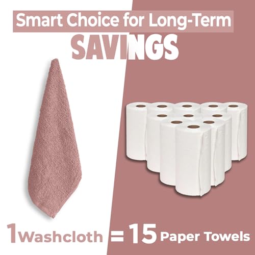 Image of DAN RIVER 24 Pack Wash Cloths for Showering [12x12] - 100% Cotton Washcloths Premium Quality Flannel Face Cloths for Bathroom, Highly Absorbent and Soft Feel Wash Clothes, Dusty Pink