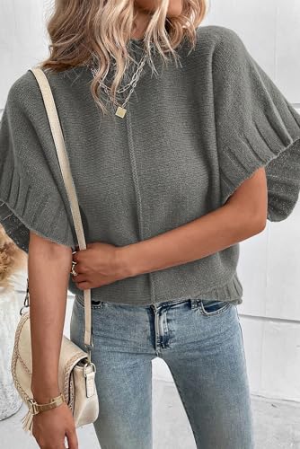 Versatile Short Sleeve Knit Sweater: Modern Style in Medium Grey4