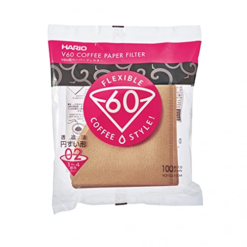 Hario V60 Paper Coffee Filter, Size 02, Natural, 100ct -  VCF-02-100M