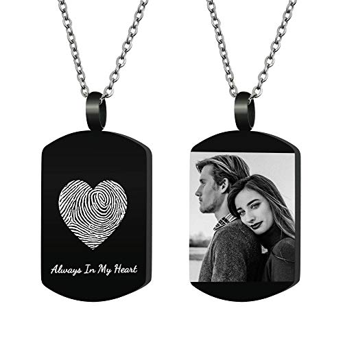 Dreambell Personalized Fingerprint Thumbprint Jewelry Photo Engraved Custom Dog Tag Urn Memorial Pendant for Ashes Cremation Holder Container Chain Necklace