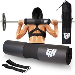GH Sports Barbell Pad – Thick Foam Padding, Rubber Squat Pad with 2 Straps & Carry Bag – Neck, Back & Shoulder Support for Weightlifting, Hip Thrusts, Squats – Fits Olympic Barbell – Gym Accessories