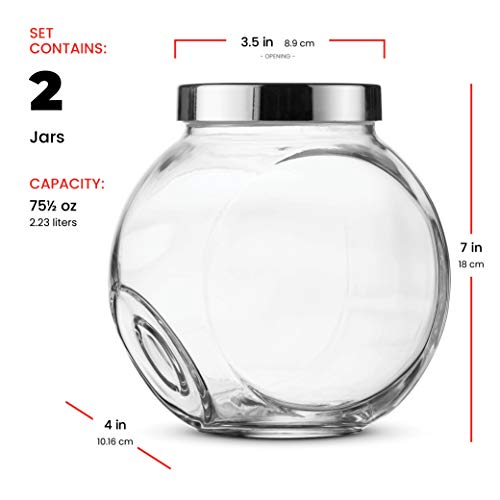 Bormioli Rocco Pandora Glass Candy Jar 75½-Ounce Cookie Jar (2 Pack) With Plastic Airtight Seal Lid 2-Way Display, Bulk-Food Storage Jar For Snacks, Dry Food, Jelly Beans Canister, Apothecary Jars. #TOP6