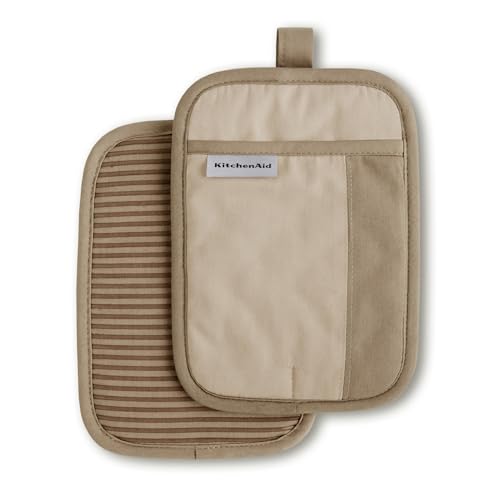 KitchenAid Beacon Two-Tone Non-Slip Pot Holder Set, Milkshake/Beige, 7"x10", 2 Piece by KitchenAid - Used condition - US$10.11