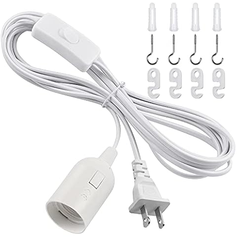 DiCUNO Hanging Lantern Extension Cord Cable, E26 Pendant Light Socket On Off Inline Cord Switch Control Lamp, Switch Close to Polarized Plug, 13 Feet, White, 1-Pack Cover
