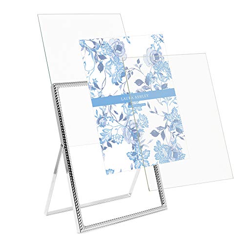 Laura Ashley 8X10 Silver Rope Metal Picture Frame (Vertical) With Pull-Out Easel Stand, Made For Tabletop, Counterspace, Shelf And Desk #TOP4
