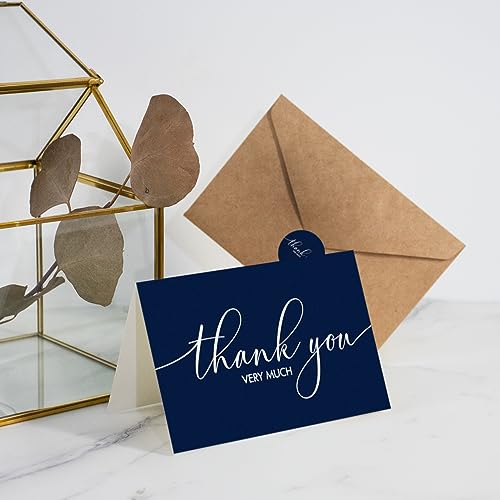 AZAZA 24 Pack Thank You Cards with Envelopes & Stickers,Thank You Notes Bulk 4x6 Inches Blank Thank You Cards for Wedding, Bridal Shower, Baby Shower, Small Business, Funeral,Navy