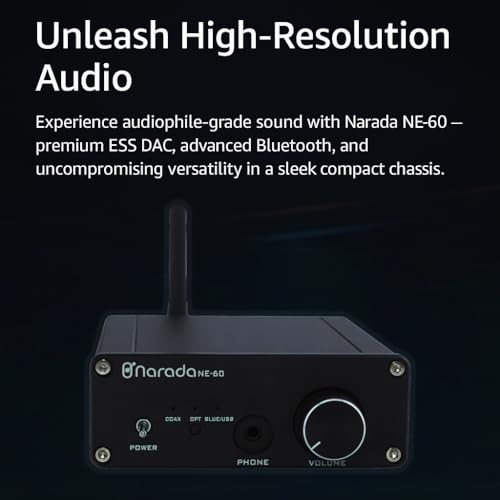 Image of Narada NE-60 Hi-Fi Bluetooth Desktop and Gaming DAC, ESS Sabre DAC ESS9038Q2M Chip, 24-bit /192kHz, Multi-Codec Support, Headphone Amplifier