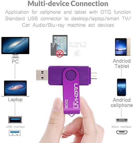 leizhan Micro USB Flash Drive 32GB OTG Memory Stick Thumb Drive Gift Compatible for Android Smart Phone, Jump Drive Pendrive for PCs (Purple)