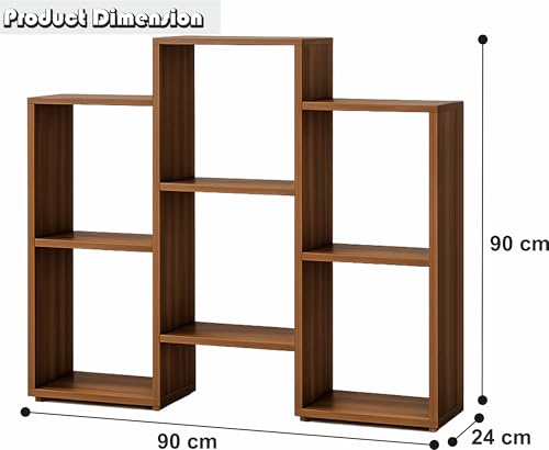 Image of Enigmatic Woodworks Wooden Bookshelf 6-Tier, Large Open Bookcase Storage Rack Organizer for Home, Living Room & Study, DIY Assembly,Walnut Suede Finish, 24 x 90 x 90 cm