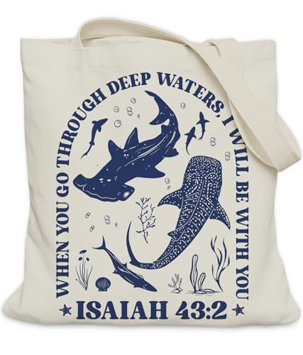 LUERHUI Aesthetic Christian Gifts Tote Bag for Church, Sharks Whales Tote bag for Shark Lovers