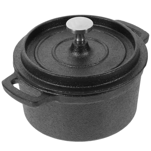 Housoutil Mini Cast Iron Milk Pot with Lid 5 Inch Uncoated Small Saucepan for Baby Food Soup and Hot Milk Cooking