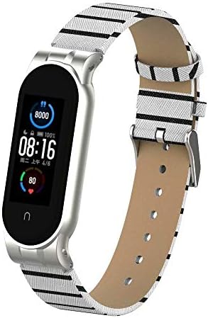 Bracelet De Remplacement Peakally Pour Xiaomi Mi Band 5 Et 6 – Cuir Souple + Cadre Inox – Noir – Taille 165-210 Mm