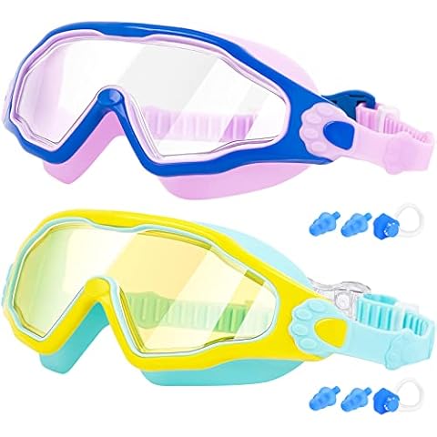EasYoung Kids Swimming Goggles - 2 Pack Kid Swim Goggles for Boys Girls Junior Children age 6-14, Quick Release Strap Anti-Leak Goggles for Child Cover