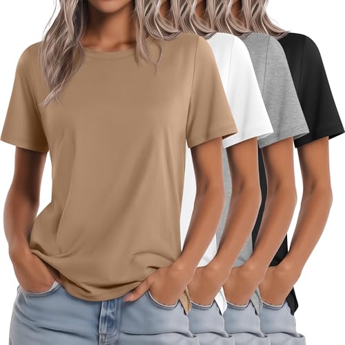 Neer 4 Pack Women's Crew Neck T Shirts Summer Short Sleeve Casual Basic Tops Loose Fit Flat Hem Tees