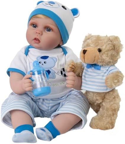 Reborn Baby Doll - 22 Inch Realistic Reborn Doll Boy, Soft Skin Newborn Baby Doll, Lifelike Reborn Dolls with Feeding Toy Accessories Set, for Kids Age 3+