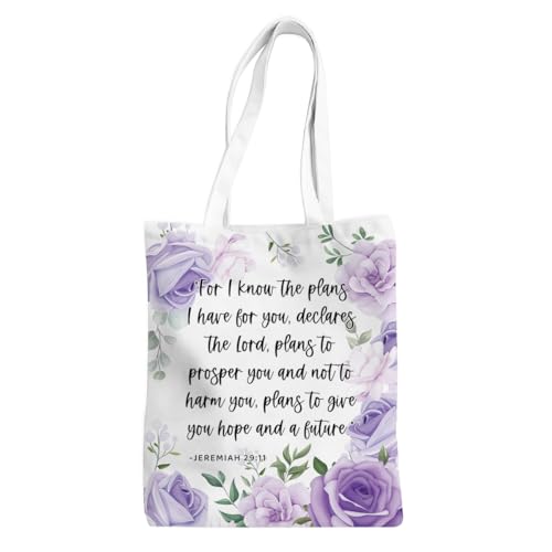 Christian Gifts for Women Inspirational Gifts Tote Bag for Women, Flowers Beach Bag Grocery Shopping Bag for Bridesmaid Sister Appreciation Christmas Birthday, Religious Bible Verse Canvas Tote Bag