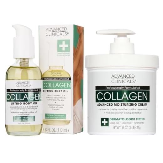 Advanced Clinicals Collagen Body Cream Moisturizer Lotion + Collagen Body Oil Skin Care 2 Piece Set – Tightening, Firming, & Hydrating Skin Care Set To Reduce Crepey Skin, Wrinkles, & Stretch Marks