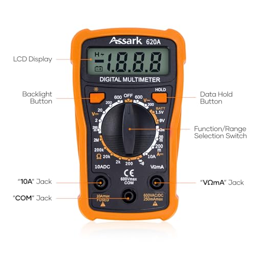 Assark 620A Digital Multimeter Voltage Tester, Assark 2000 Counts Multimeter Measure Ac Dc Voltage Dc Current thumb #7
