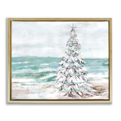 Snowy Christmas Tree Beach Holiday, 17 x 21 Inch Canvas in Floater Frame