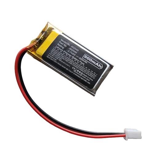 500mAh 3.7V 602040 LiPo Battery with 2 Wires JST 1.25mm Connector 602040 High Temperature Resistant Rechargeable Battery for DIY 3.7-5V Electronic Products Wireless Headset LED Light Wireless Device