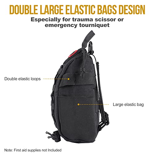 Onetigris Tactical Pouch Molle - Ifak Molle Pouch Empty First Aid Bag Only Medical Trauma Kit Bags Emt Pouch Med Waist Bag With D-Ring Hook, Black #TOP5